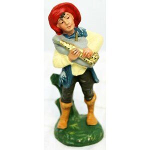 VTG Fontanini Paper Mache Nativity Boy Flute Music Player Figurine Italian